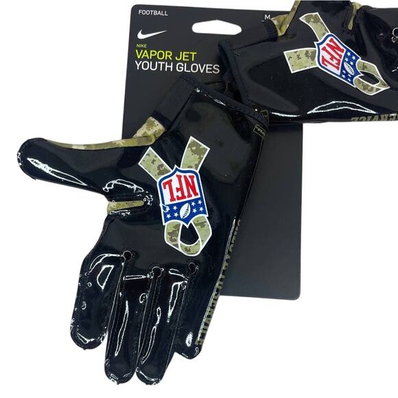 NWT Nike Vapor 6.0 Jet Football Gloves NFL Logo Salute To Service Camo Youth Med - Picture 5 of 7